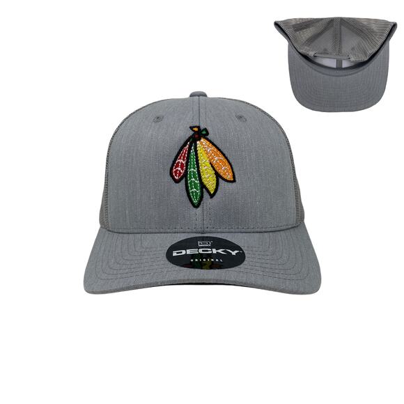 Indian Feather Bundle Trucker Hat in Heather Grey - Picture 1 of 7